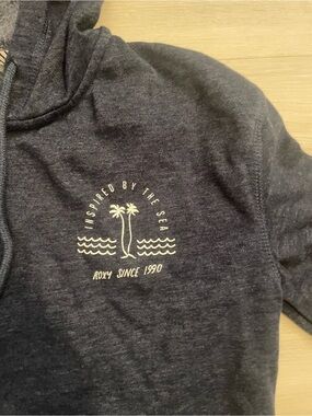 Roxy Navy Heather Pullover Hoodie with White Beach Graphic